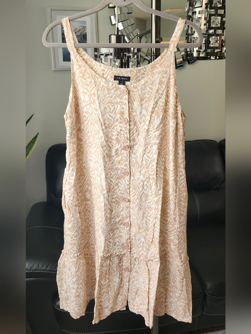 Tribal Peach and White Patterned Mini Dress